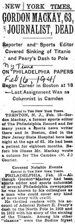 New York Times obituary, February 16, 1941, page 1
