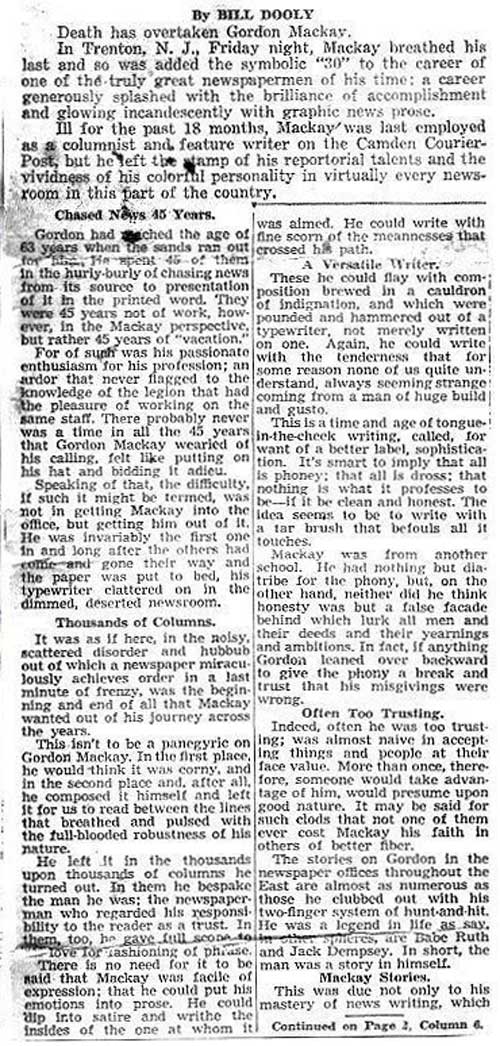 Philadelphia Record obituary, February 16, 1941
