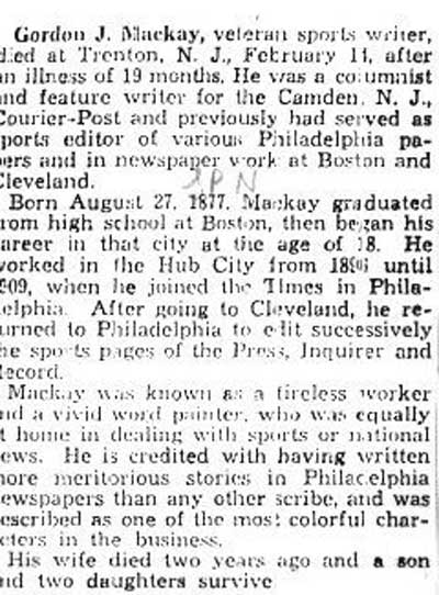 The Sporting News obituary, February 1941