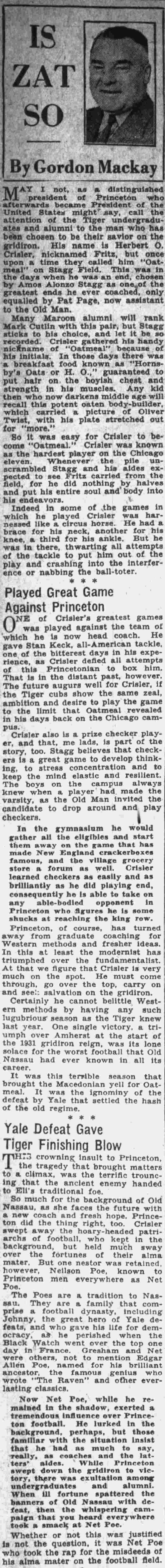 Is Zat So? column about Princeton University football, October 12, 1932