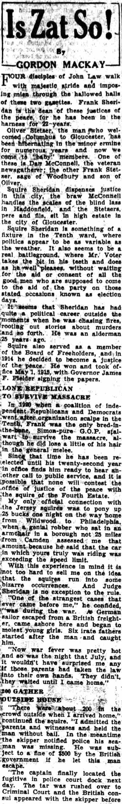 Camden Courier-Post, December 11, 1937 — Gordon Mackay, Frank Sheridan, John B. Kates, Dan McConnell
