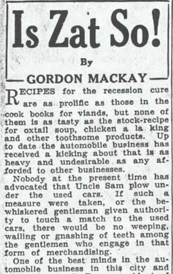 Is Zat So! by Gordon Mackay — newspaper column, part 1