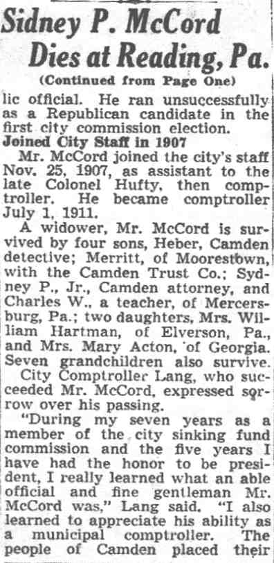 Sidney P. McCord obituary, October 1944, panel 3
