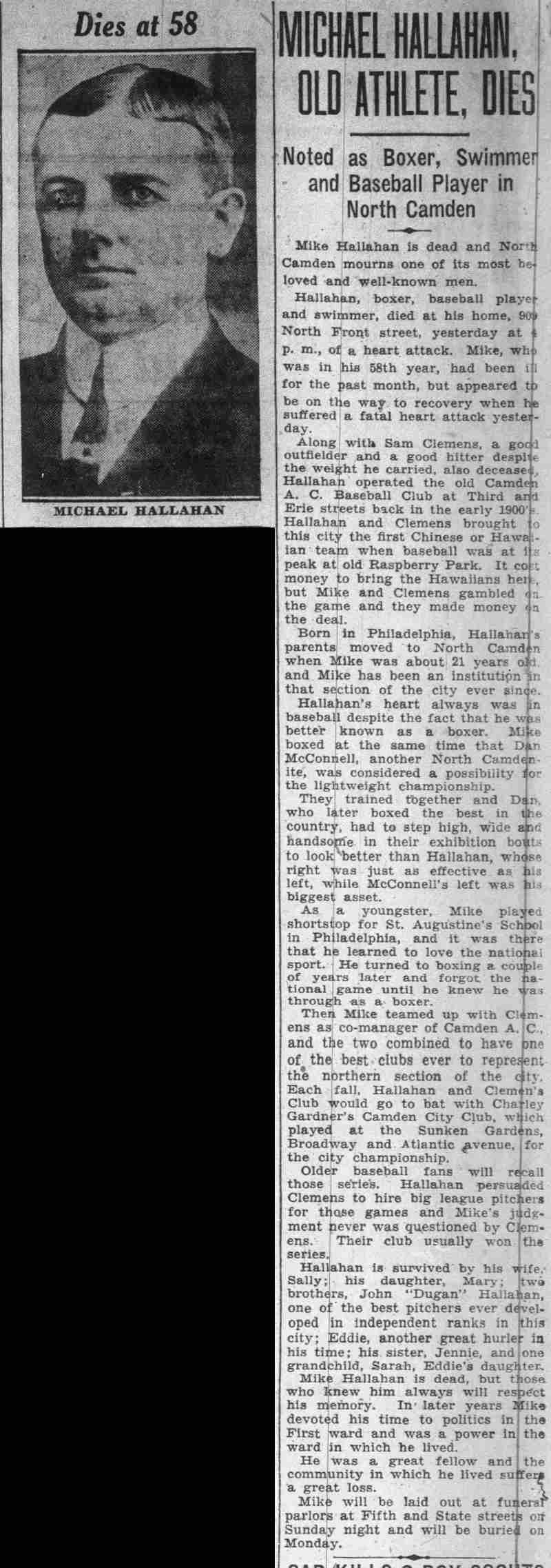 Michael Hallahan, Camden Courier-Post, June 22, 1934