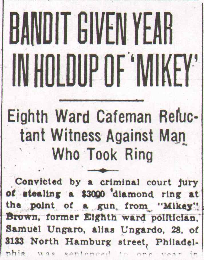 Camden Courier-Post May 6, 1930 - Bandit Given Year in Holdup of Mikey