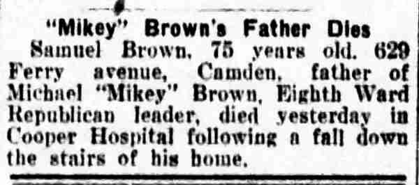 Philadelphia Inquirer May 29, 1927 - Mikey Brown's Father Dies