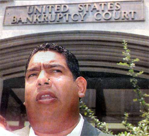 Mayor Milton Milan outside the United States Bankruptcy Court in Camden, July 19, 1999