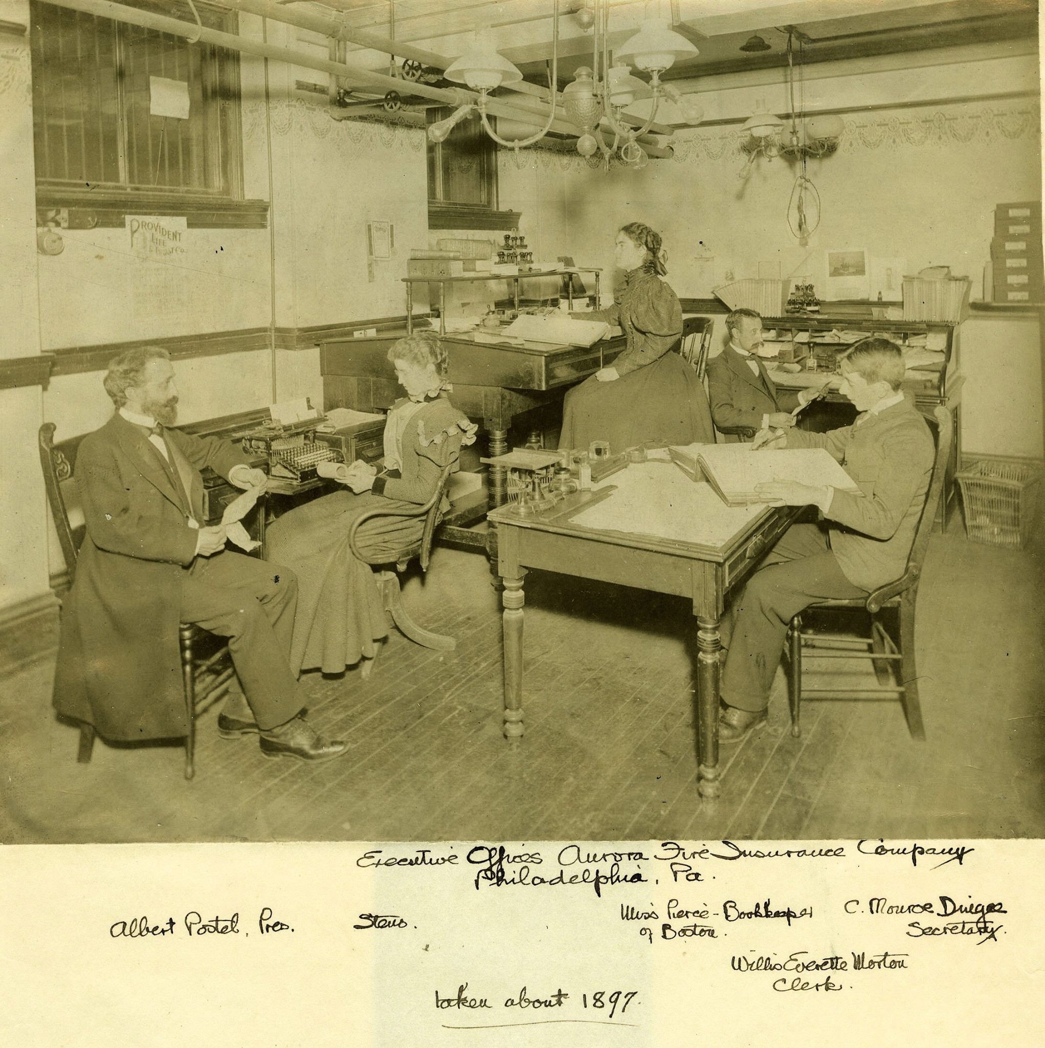 Executive offices Aurora Fire Insurance Company, Philadelphia, PA, about 1897