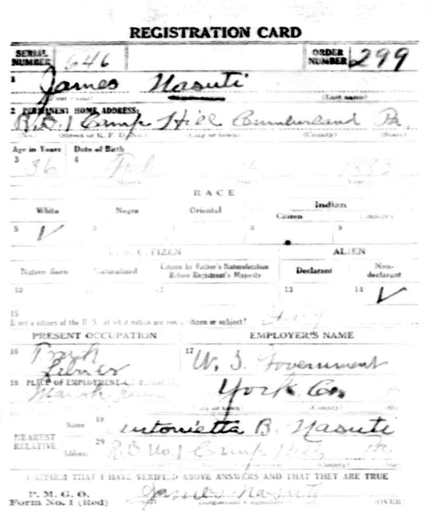 Vincenzo 'James' Nasuti World War I draft card — front