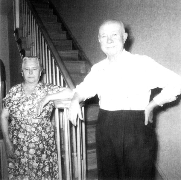 Antoinetta and Vincenzo Nasuti standing at the staircase their son Rocco handcrafted at 25 North 25th Street