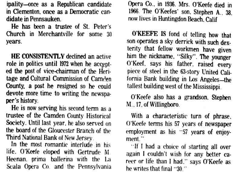 Stephen O'Keefe retirement article, continued