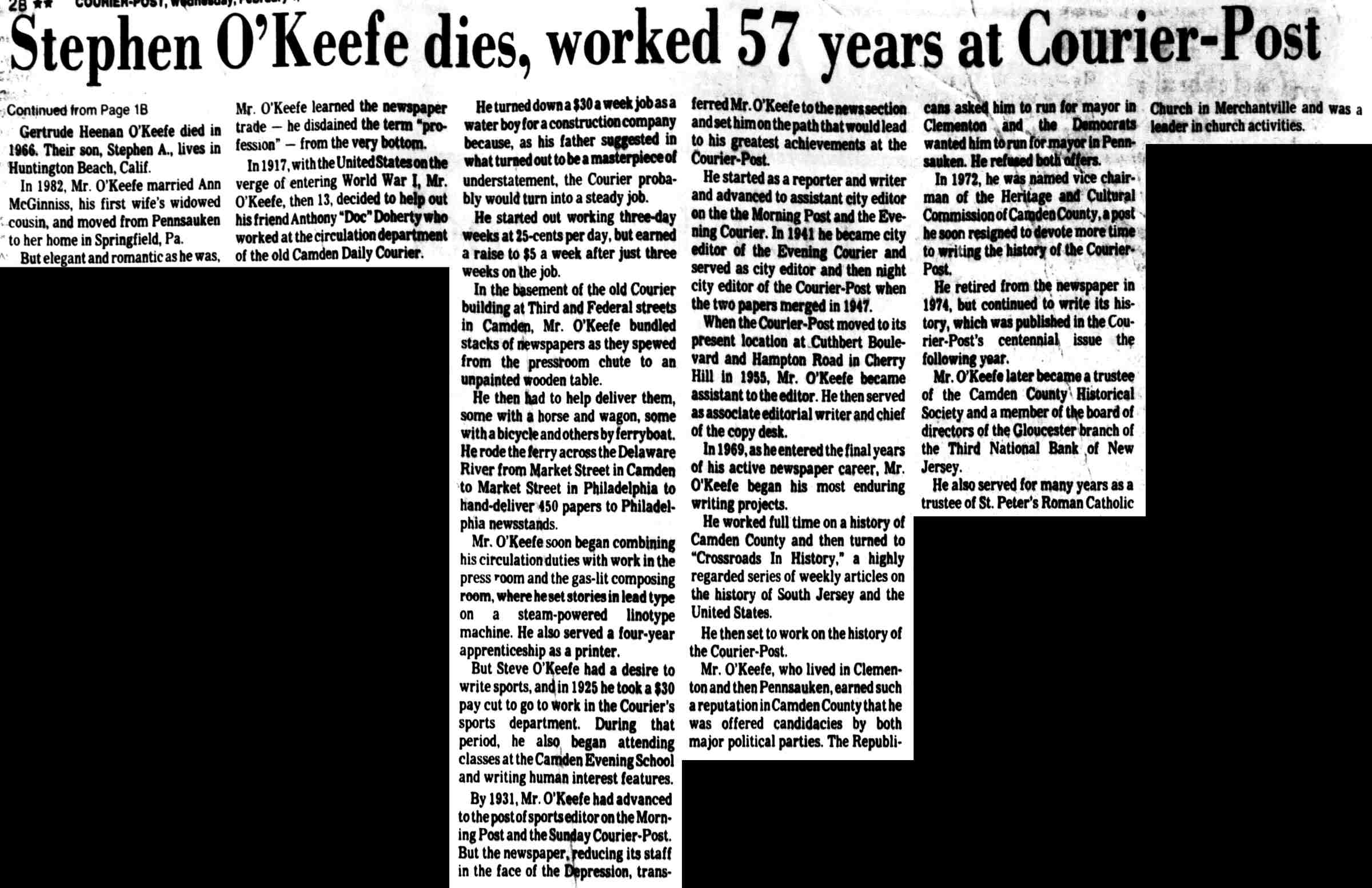 Stephen O'Keefe obituary, continued