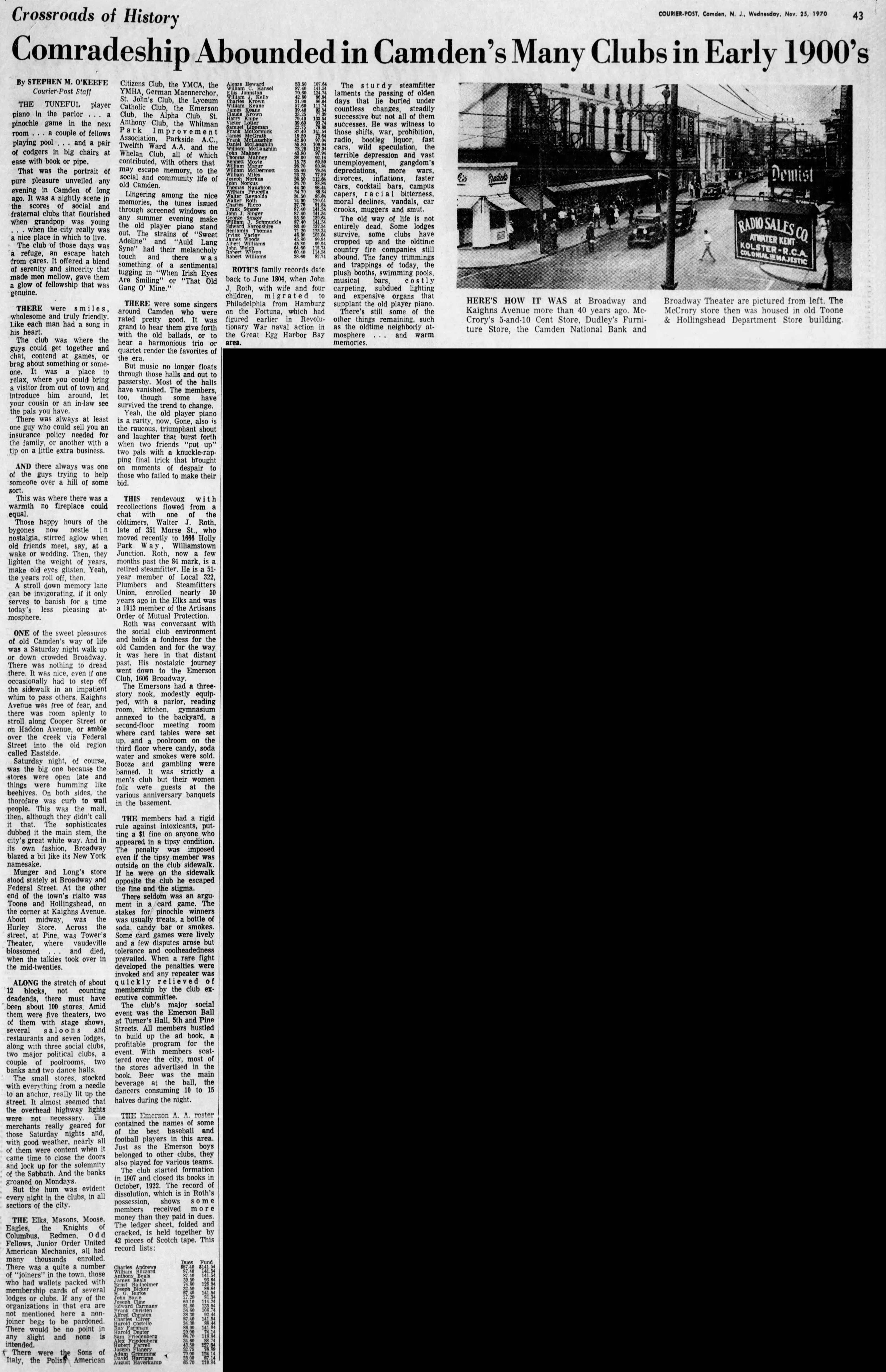 Comradeship Abounded in Camden's Many Clubs in Early 1900's — main article