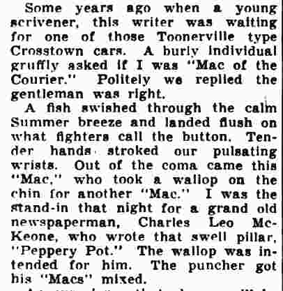 Camden Courier-Post, January 11, 1938, excerpt from Dan McConnell's Scrapbook on Charles L. McKeone