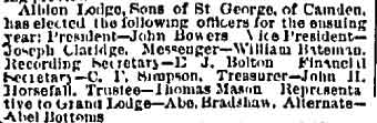 Newspaper clipping about Albion Lodge Sons of St. George officers elected