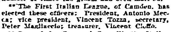 First Italian Republican League article, Philadelphia Inquirer, December 12, 1906