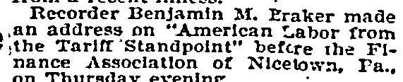 Philadelphia Inquirer, October 13, 1895 — Benjamin Braker