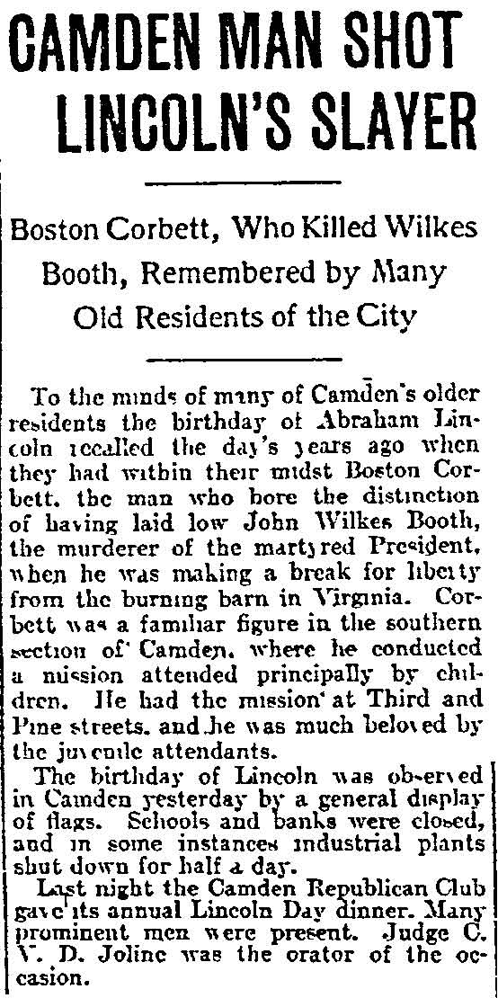 Philadelphia Inquirer February 13, 1903 — Boston Corbett