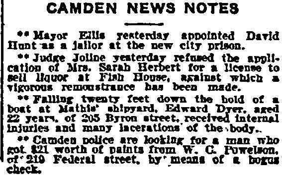 Camden News Notes - Philadelphia Inquirer, January 30, 1909