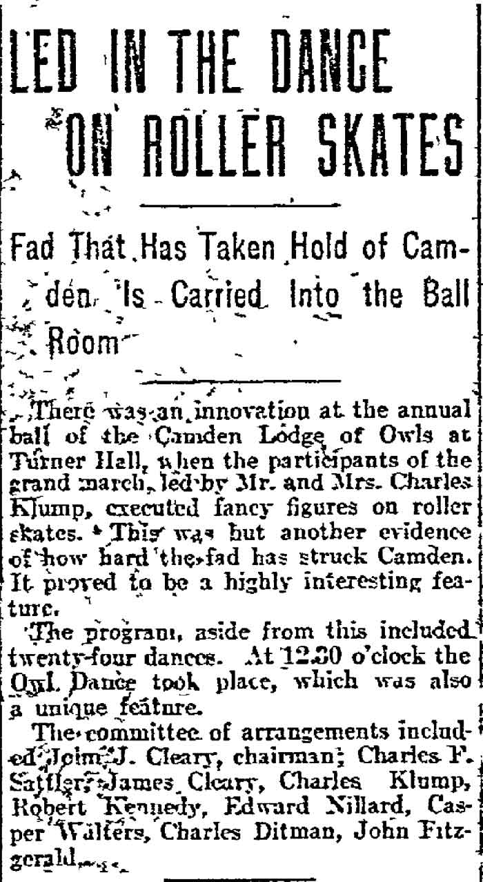 Philadelphia Inquirer, January 15, 1907 — Led in the Dance on Roller Skates