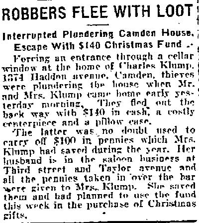 Philadelphia Inquirer, December 13, 1920 — Robbers Flee With Loot!