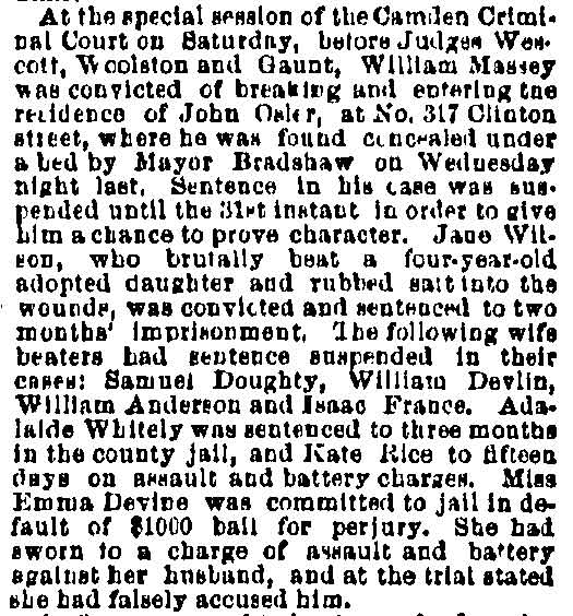 Philadelphia Inquirer, August 17, 1885 — Camden Criminal Court