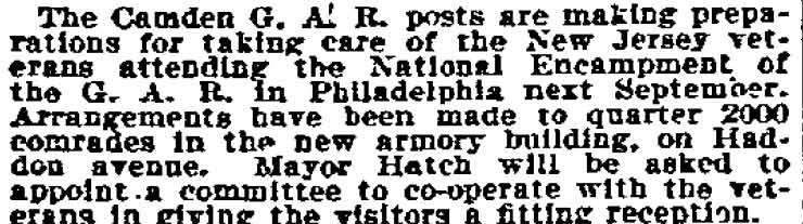 Camden G.A.R. Posts Preparing for National Encampment - Philadelphia Inquirer, May 14, 1899