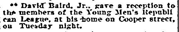 Philadelphia Inquirer, September 13, 1906 — David Baird Jr. gives a reception