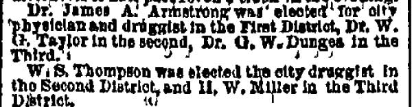 Philadelphia Inquirer, April 4, 1877, article mentioning Dr. John Donges