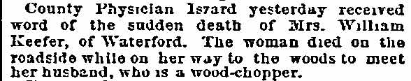 Philadelphia Inquirer, February 8, 1890 — death of Mrs. William Keefer