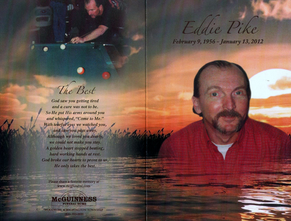 Memorial card for Eddie Pike — February 9, 1956 – January 13, 2012, McGuinness Funeral Home