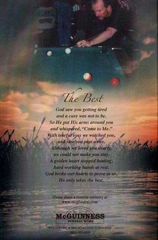 Memorial card cover with poem The Best