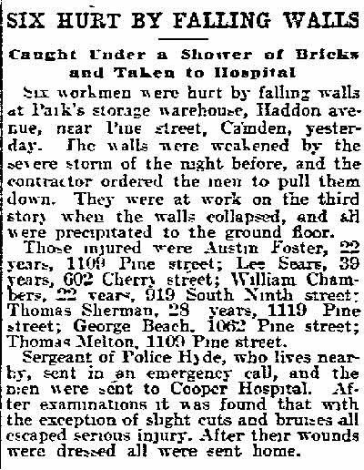 Philadelphia Inquirer, July 30, 1904 — Six Hurt by Falling Walls