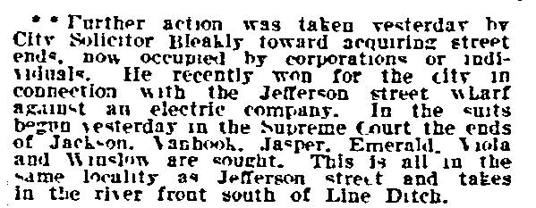Street ends suit filed by City Solicitor Bleakly, Philadelphia Inquirer, February 4, 1912
