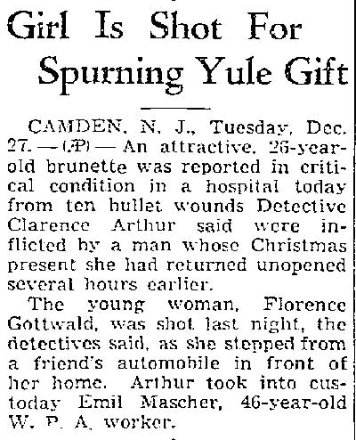 Seattle Daily Times, December 27, 1938: Girl Is Shot For Spurning Yule Gift