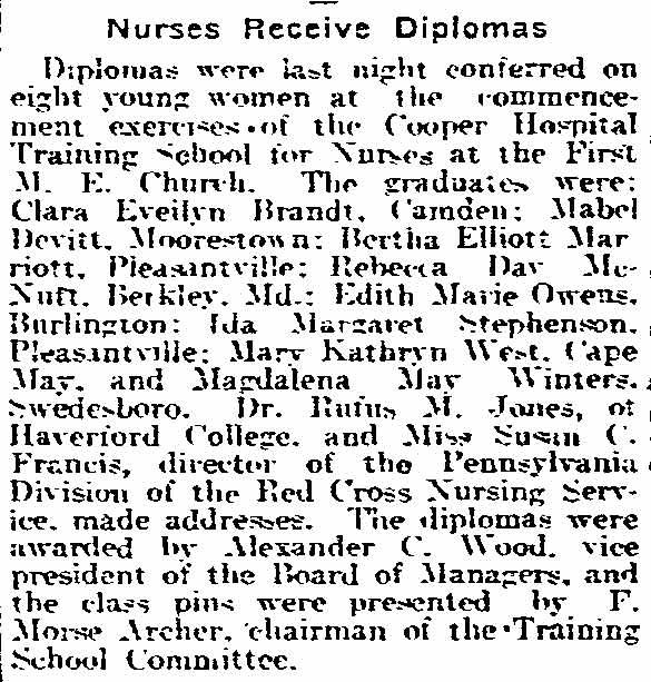 Philadelphia Inquirer, May 17, 1918 — Cooper Hospital