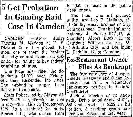 Trenton Evening Times, March 5, 1961 — Frank Italiano