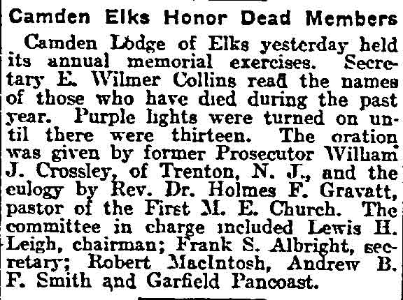 Philadelphia Inquirer, June 12, 1915 — Camden Elks Honor Dead Members