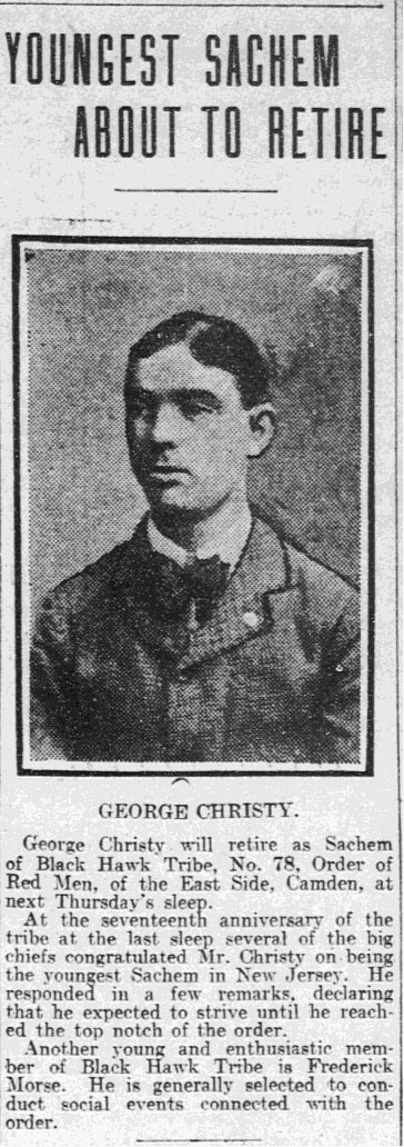 George Christy, Sachem of Black Hawk Tribe No. 78, Philadelphia Inquirer June 28, 1903