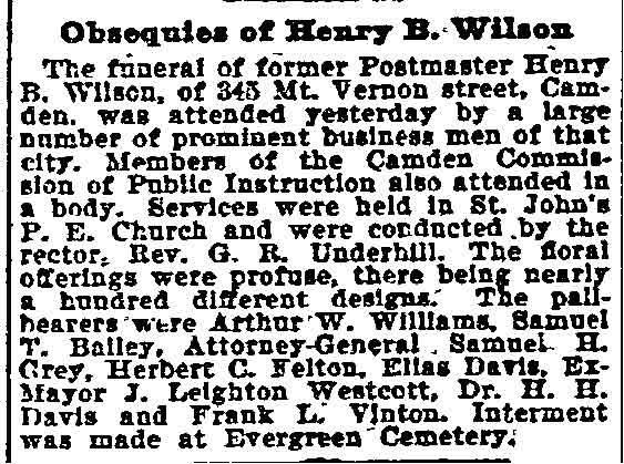 Philadelphia Inquirer, August 25, 1898 — Obsequies of Henry B. Wilson