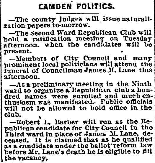 Philadelphia Inquirer, February 28, 1892 — Camden Politics