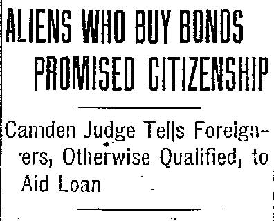 Aliens Who Buy Bonds Promised Citizenship — Philadelphia Inquirer, April 3, 1918
