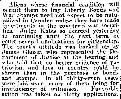 Aliens Who Buy Bonds Promised Citizenship — Philadelphia Inquirer, April 3, 1918