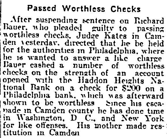 Passed Worthless Checks — Philadelphia Inquirer, July 4, 1917