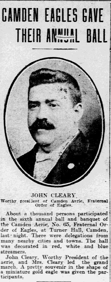 Camden Eagles annual ball, Philadelphia Inquirer, February 13, 1906