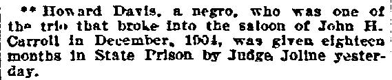 Philadelphia Inquirer, February 17, 1906 — Howard Davis sentenced for saloon burglary