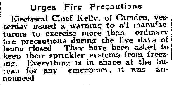 Philadelphia Inquirer, January 20, 1918 — Urges Fire Precautions
