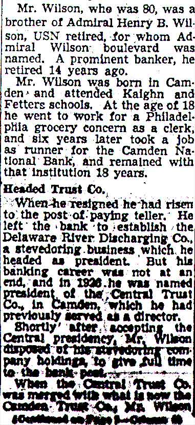 Philip Wilson obituary, Camden Courier-Post, November 15, 1949