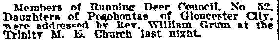 Philadelphia Inquirer, July 19, 1915 — Daughters of Pocahontas at Trinity Methodist Episcopal Church