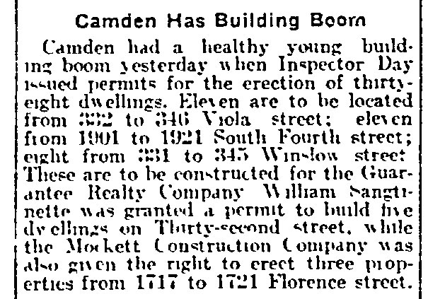 Camden Has Building Boom — Philadelphia Inquirer, March 26, 1915